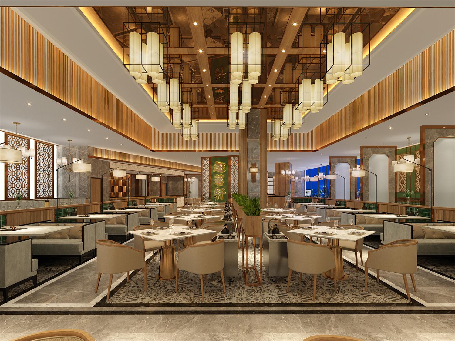 粤式早茶深圳餐厅空间设计——趣茗轩创意茶楼大厅空间设计